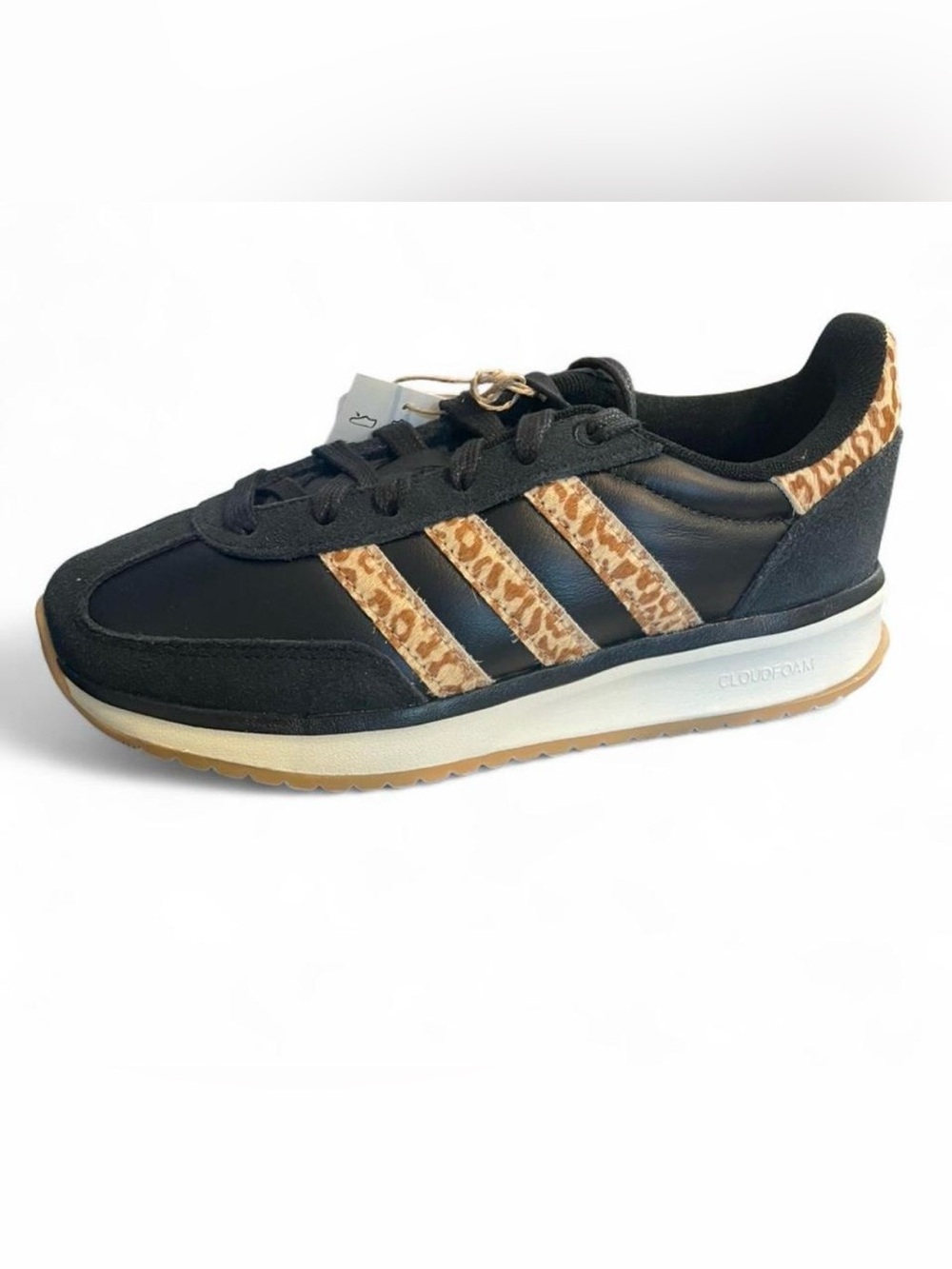 Brand New Adidas Run 70’s 2.0 Black with Leopard-Print Stripes